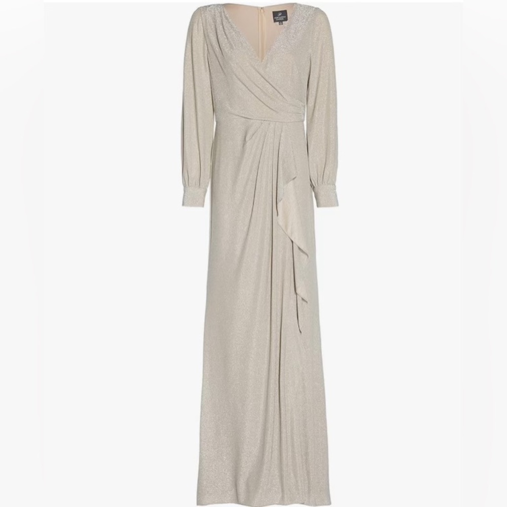 Adrianna Papell Champagne Metallic Jersey Dress